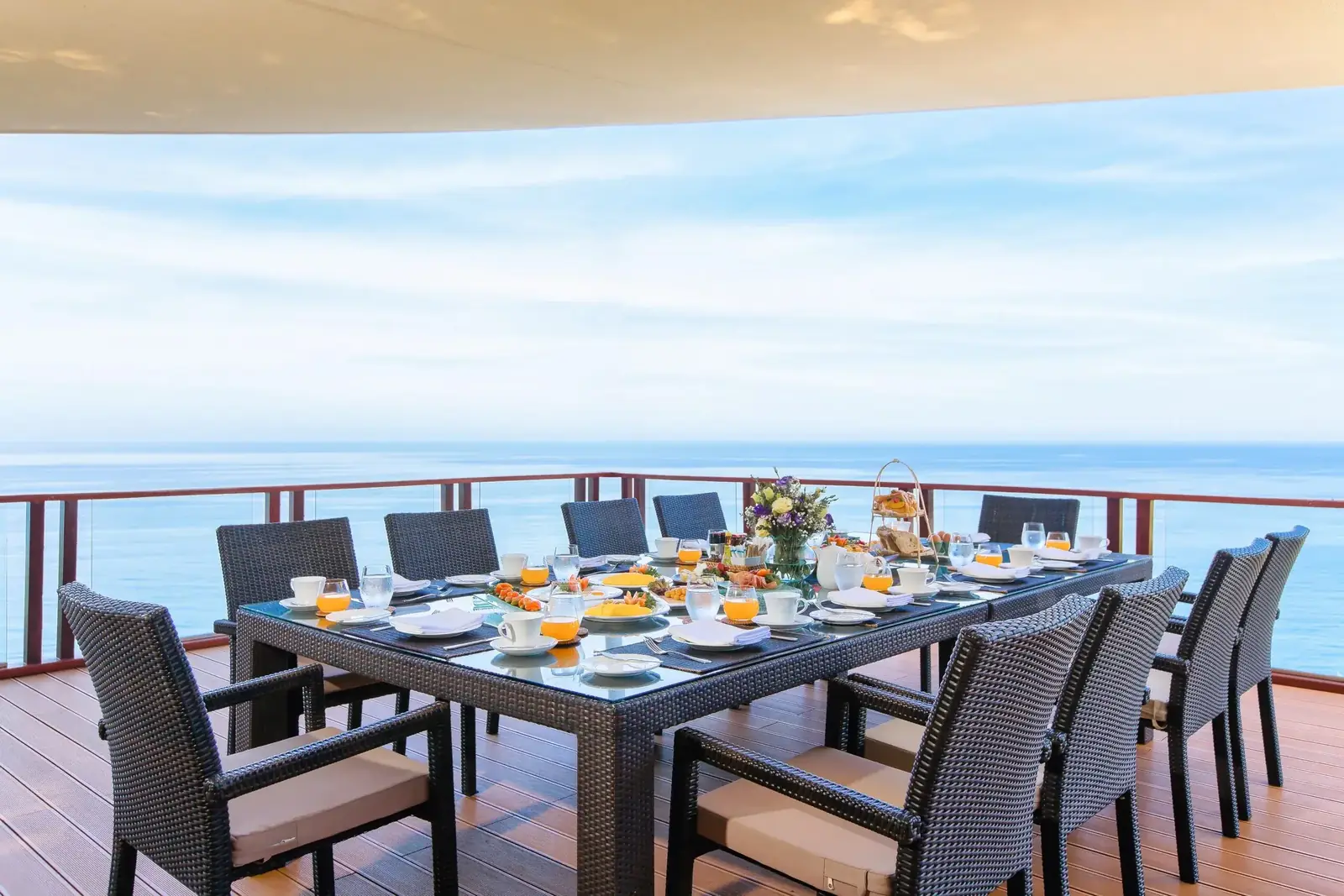 Breakfast on the dining deck above the Sea