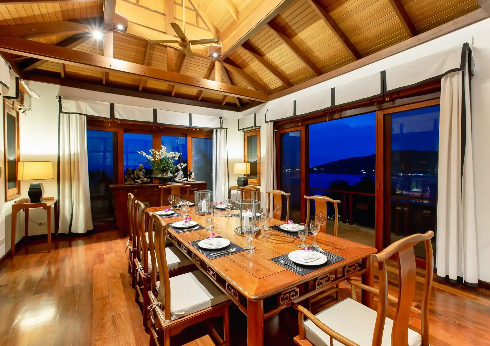 Indoor dining room at dusk