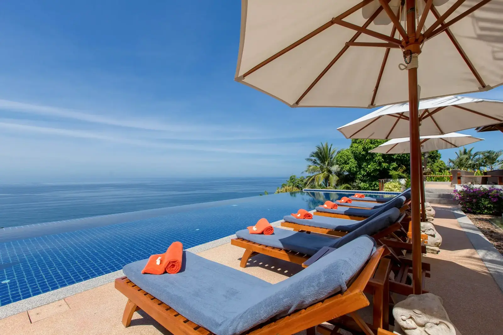 Poolside loungers overlooking the Andaman Sea