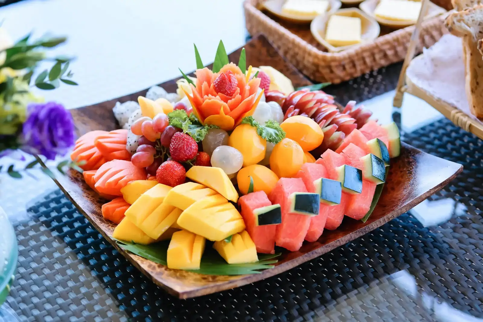 Tropical fruit platter breakfast detail